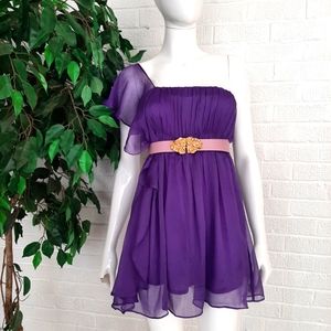 Purple mini dress.